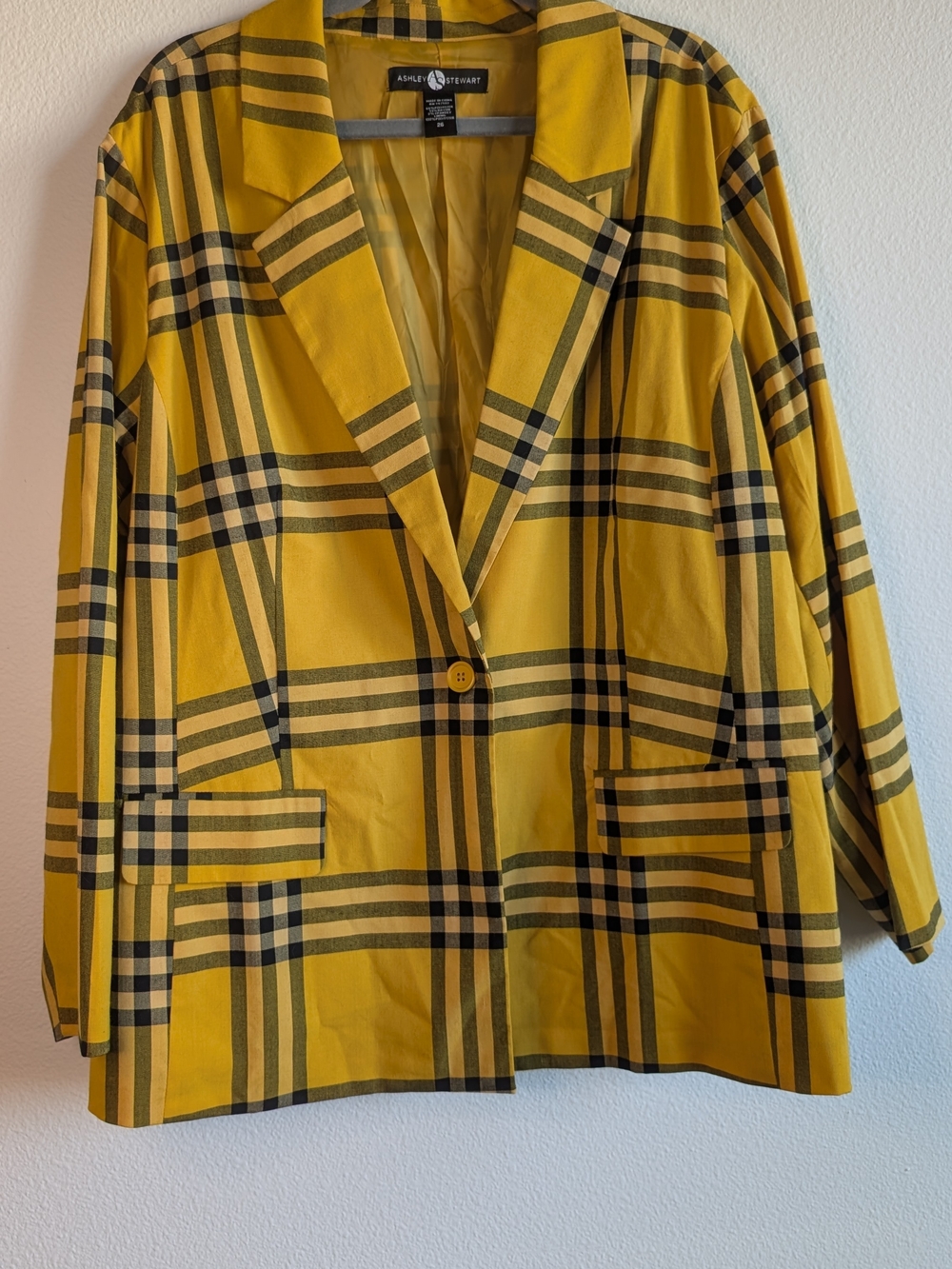Ashley Stewart Yellow Plaid Single-Button Suit Jacket